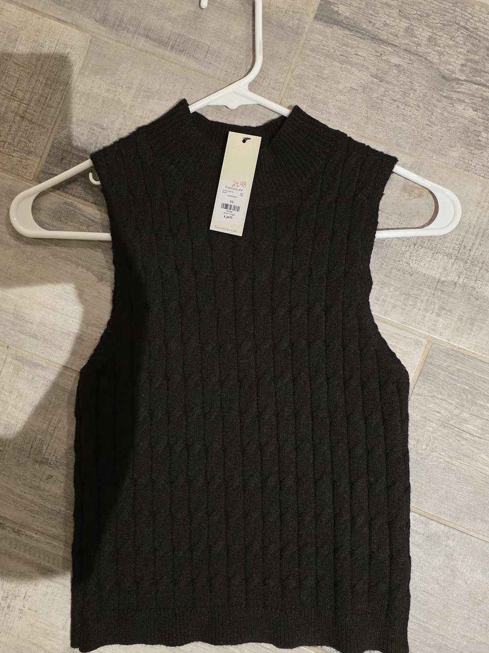Black Cable Knit Sleeveless Mock Neck Sweater Vest